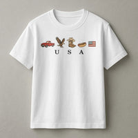 Patriotic USA T-Shirt | Retro American Icons Graphic Sweatshirt | Soft Cotton Blend | 4th of July Independence Day Gift