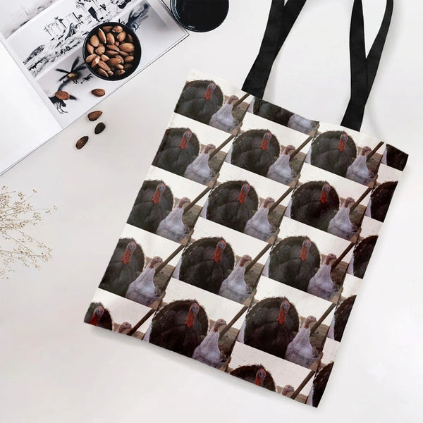 Turkey Tote Bag | Farmyard Poultry Photo Repeat Pattern | Premium Twill Diamond-Grid Texture | Unique Gift for Farm Animal Lo