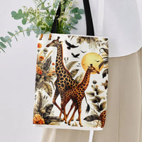 Giraffe Tote Bag | African Safari Botanical Sunset Illustration | Premium Twill Diamond-Grid Texture | Gift for Wildlife Animal Lover