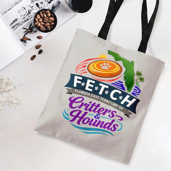 Florida Dog Lover Tote Bag | FETCH Critters & Hounds Frisbee Paw Print Art | Premium Twill Diamond-Grid Texture | Gift for Fl