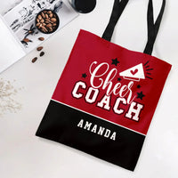 Cheer Coach Tote Bag | Personalized Megaphone Stars Varsity Design | Premium Twill Diamond-Grid Texture | Appreciation Gift for Cheerleading Coach