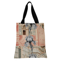 Florence Cathedral Iris Tote Bag | Italian Architecture with Botanical Line Art | Premium Twill Diamond-Grid Fabric | Aesthetic Gift for Italy Travel Lover