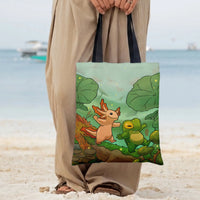 Axolotl and Frog Tote Bag | Cute Cartoon Forest Friends Firefly Illustration | Premium Twill Diamond-Grid Fabric | Gift for Axolotl Lover