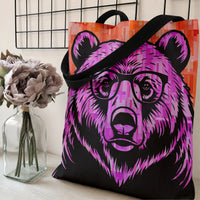 Bear with Glasses Tote Bag | Hipster Grizzly Pop Art Illustration | Premium Twill Diamond-Grid Texture | Unique Gift for Bear Lovers