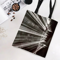 City Skyline Tote Bag | Black and White Motion Blur Urban Night Photography Art | Premium Composite Twill Fabric | Aesthetic Gift for Urban Photography Lovers