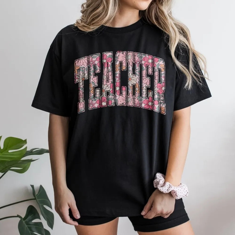 Floral Teacher Sweatshirt | Retro Spring Flower Graphic Crewneck | Soft Cotton Blend Pullover | Teacher Appreciation Gift