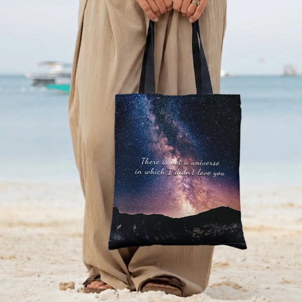 Milky Way Galaxy Love Quote Tote Bag | There Is Not a Universe Starry Night Sky Art | Premium Twill Diamond-Grid Texture | Ro