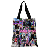 Custom Photo Collage Tote Bag | Missing You Bestie Friendship Photo Grid | Premium Twill Diamond-Grid Fabric | Sentimental Gift for Best Friend