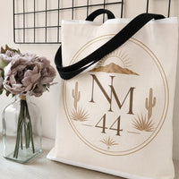New Mexico Tote Bag | Southwestern Desert Sun Mountain Cactus Design | Premium Twill Canvas Bag | Gift for Travelers and Southwest Lovers