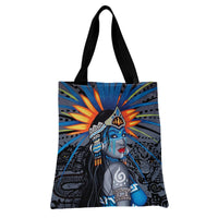Aztec Warrior Princess Tote Bag | Vibrant Mesoamerican Feathered Headdress Art with Jaguar and Serpent | Premium Twill Diamond-Grid Fabric | Gift for Aztec Culture and Mythology Fans