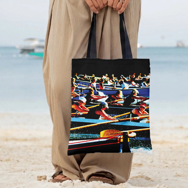 Rowing Crew Race Tote Bag | Vintage Athletic Regatta Pop Art Print | Premium Composite Twill Fabric | Gift for Rowing and Wat