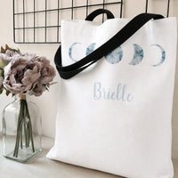 Moon Phases Personalized Tote Bag | Blue Marble Celestial Lunar Art | Premium Twill Diamond-Grid Texture | Aesthetic Gift for Moon Lover