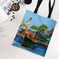 Coastal Harbor Tote Bag | Vintage Americana Seaside Village Art | Premium Composite Twill Fabric | Gift for Travel and Beach Lovers
