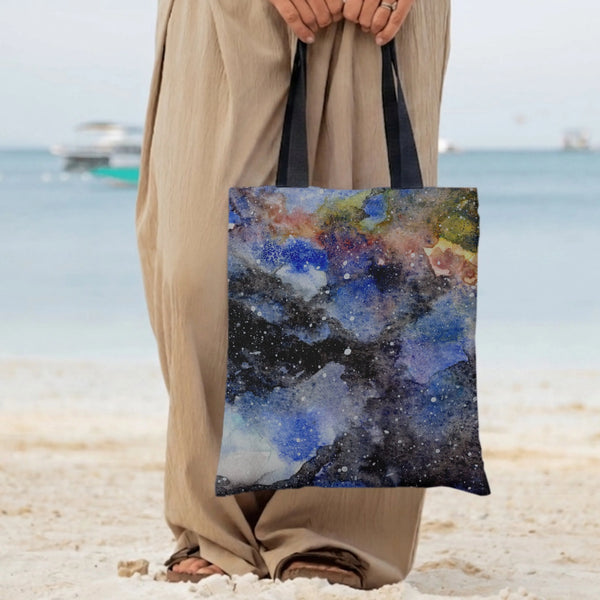Galaxy Nebula Tote Bag | Watercolor Cosmic Starfield Art | Premium Composite Twill Fabric | Aesthetic Gift for Space Lovers