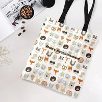 Cute Animal Faces Tote Bag | Woodland Creatures with Glasses Pattern | Premium Twill Diamond-Grid Texture | Adorable Gift for Animal Lovers