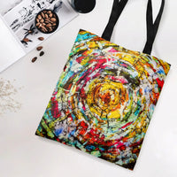Abstract Expressionist Tote Bag | Colorful Paint Splatter Spiral Vortex Art | Premium Composite Twill Fabric | Gift for Modern Art Lovers
