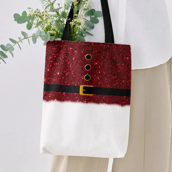 Santa Suit Tote Bag | Sparkly Red Glitter Christmas Costume Design | Premium Twill Diamond-Grid Fabric | Festive Holiday Gift
