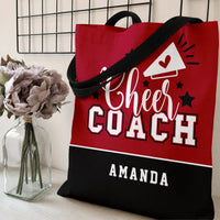 Cheer Coach Tote Bag | Personalized Megaphone Stars Varsity Design | Premium Twill Diamond-Grid Texture | Appreciation Gift for Cheerleading Coach