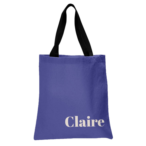 Claire Name Tote Bag | Elegant White Serif Typography on Purple | Premium Twill Structured Tote | Aesthetic Gift for Her