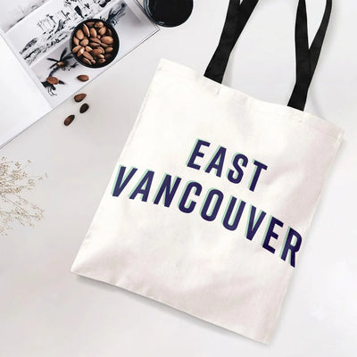 East Vancouver Tote Bag | Bold City Typography Neighborhood Pride Design | Premium Twill Diamond-Grid Texture | Gift for Vancouver Locals & PNW Lovers