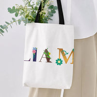Floral Letter Name Tote Bag | Botanical Alphabet Typography Art | Premium Twill Diamond-Grid Texture | Personalized Gift for Her