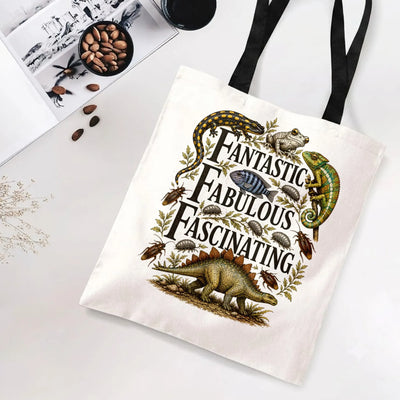 Fantastic Fabulous Fascinating Tote Bag | Vintage Reptile Dinosaur & Bug Natural History Illustration | Premium Twill Fabric | Gift for Nature Lovers