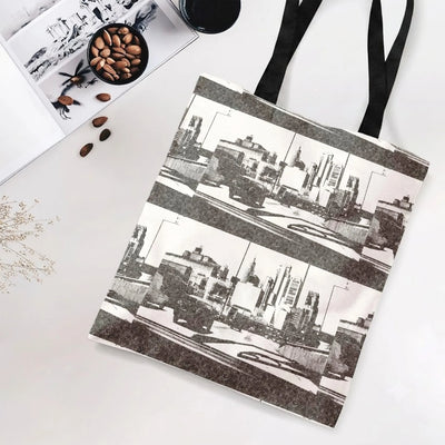 City Skyline Tote Bag | Vintage Black and White Urban Cityscape Sketch Art | Premium Composite Twill Fabric | Aesthetic Gift for Architecture Lover