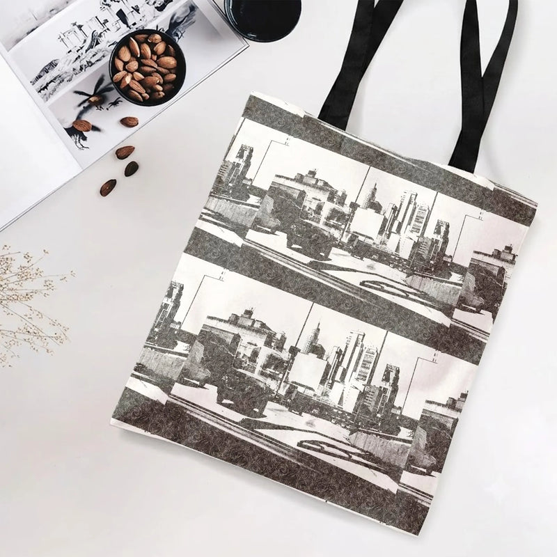 City Skyline Tote Bag | Vintage Black and White Urban Cityscape Sketch Art | Premium Composite Twill Fabric | Aesthetic Gift for Architecture Lover