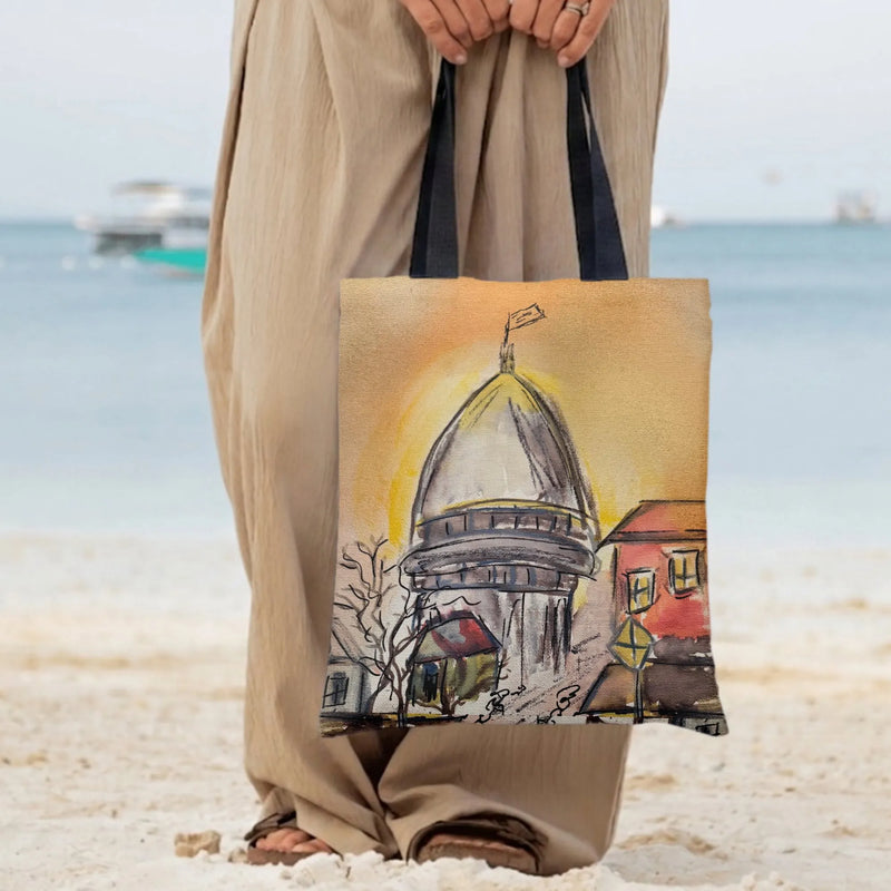 Capitol Dome Tote Bag | Watercolor Cityscape Architecture Art | Premium Twill Diamond-Grid Texture | Gift for Art and Travel Lovers