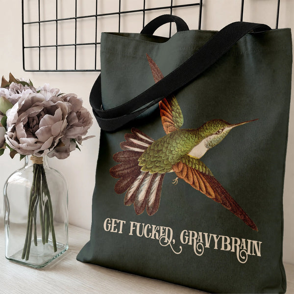 Hummingbird Tote Bag | Vintage Bird Illustration with Funny Sarcastic Quote | Premium Twill Diamond-Grid Fabric | Unique Gift