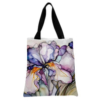 Iris Flower Tote Bag | Alcohol Ink Watercolor Botanical Art | Premium Twill Diamond-Grid Texture | Aesthetic Gift for Flower Lovers