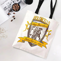 Violoncello Da Spalla Tote Bag | Vintage Italian Cello Player Shield Crest Art | Premium Twill Diamond-Grid Texture | Gift for Classical Music Lover