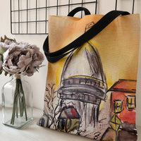 Capitol Dome Tote Bag | Watercolor Cityscape Architecture Art | Premium Twill Diamond-Grid Texture | Gift for Art and Travel Lovers