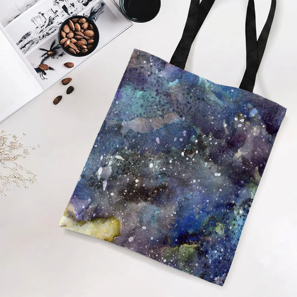 Galaxy Watercolor Tote Bag | Cosmic Night Sky Nebula Splatter Art | Premium Twill Structured Design | Aesthetic Gift for Art 
