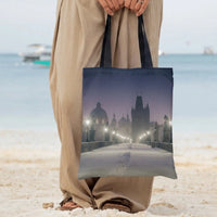Prague Night Tote Bag | Misty Charles Bridge Watercolor Cityscape Art | Premium Twill Diamond-Grid Fabric | Aesthetic Gift for Travel Lovers