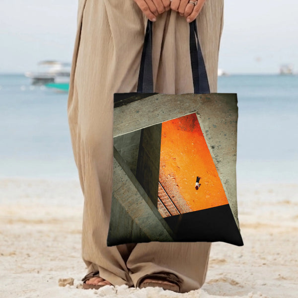 Brutalist Architecture Tote Bag | Aerial Concrete Courtyard Photography Art | Premium Twill Diamond-Grid Fabric | Aesthetic G