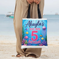 Ocean Birthday Tote Bag | Colorful Underwater Sea Creatures Coral Reef Art | Premium Twill Fabric Tote | Kids Birthday Party Gift