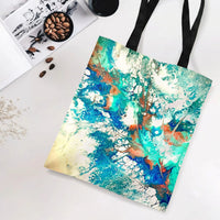 Acrylic Pour Art Tote Bag | Vibrant Teal Blue and Copper Fluid Marble Design | Premium Twill Fabric Tote | Gift for Art Lover
