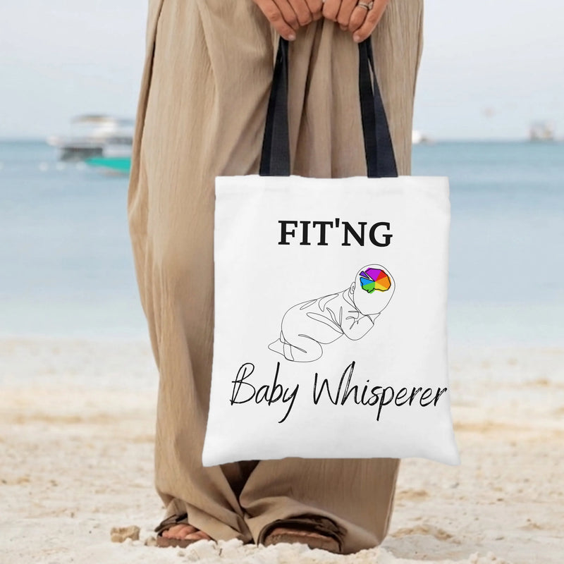 Baby Whisperer Tote Bag | FIT'NG Newborn Line Art with Rainbow Beanie Design | Premium Twill Diamond-Grid Texture | Gift for Midwife or NICU Nurse