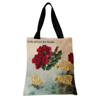 Baby Chick and Rose Tote Bag | Vintage Botanical Illustration with Red Roses and Yellow Chicks | Premium Twill Tote | Cute Farm Animal Lover Gift
