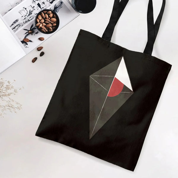 Geometric Abstract Tote Bag | Bauhaus-Inspired Triangle and Red Circle Art | Premium Composite Twill Fabric | Aesthetic Gift 