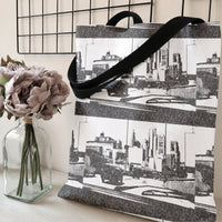 City Skyline Tote Bag | Vintage Black and White Urban Cityscape Sketch Art | Premium Composite Twill Fabric | Aesthetic Gift for Architecture Lover