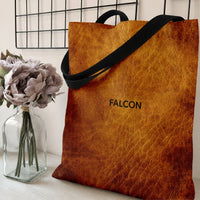 Falcon Vintage Leather-Look Tote Bag | Distressed Brown Aged Leather Texture Print | Premium Twill Diamond-Grid Fabric | Stylish Minimalist Gift for Him