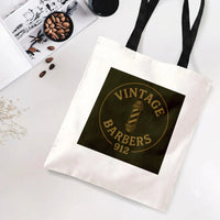 Vintage Barber Pole Tote Bag | Classic Barbershop Logo Gold Emblem Design | Premium Twill Diamond-Grid Texture | Gift for Barber and Hairstylist
