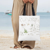 Under the Sea Tote Bag | Whimsical Hand-Drawn Ocean Jellyfish and Seaweed Sketch Art | Premium Twill Diamond-Grid Texture | Gift for Marine Life Lovers