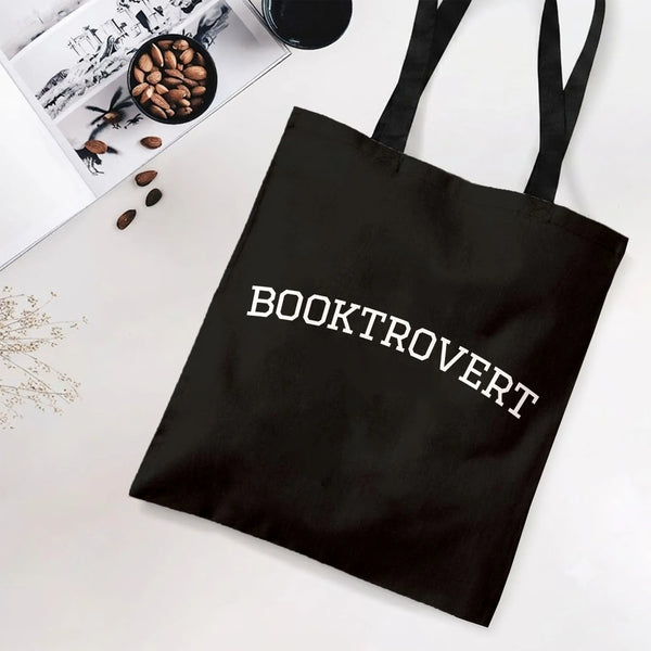 Booktrovert Tote Bag | Funny Book Lover Typography Design | Premium Twill Diamond-Grid Texture | Gift for Readers and Booktok