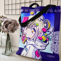 Anime Girl Tote Bag | Colorful Mushroom Psychedelic Art Design | Premium Composite Twill Fabric | Gift for Anime Fans
