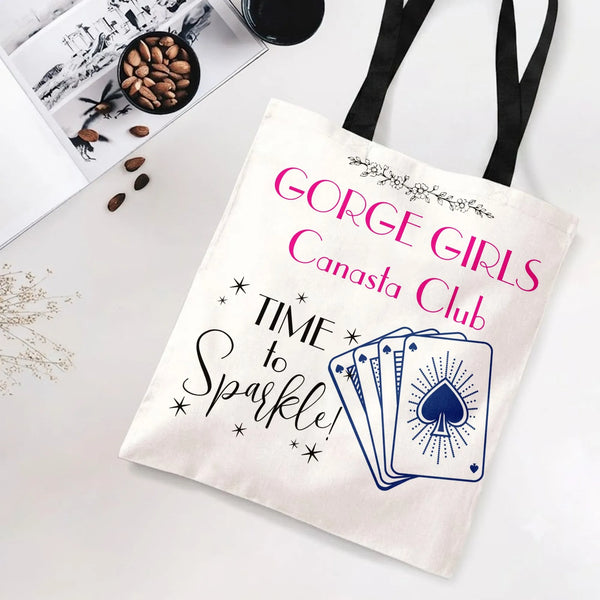 Canasta Card Game Tote Bag for Women | Gorge Girls Playing Cards Sparkle Typography | Premium Twill Fabric | Fun Gift for Car