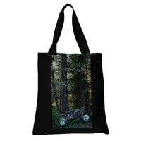 Vintage Motorcycle Tote Bag | Classic Bike in Forest Photography Art | Premium Twill Diamond-Grid Texture | Gift for Motorcycle Enthusiast