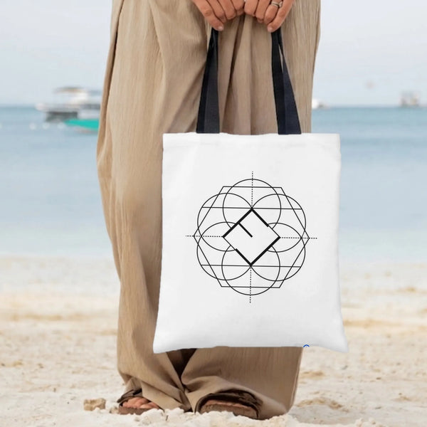 Sacred Geometry Tote Bag | Minimalist Circles and Diamond Line Art Design | Premium Composite Twill Fabric | Aesthetic Gift f